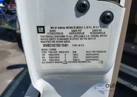 2003 GMC Yukon Xl 1500 Slt z USA, uszkodzony, nr VIN 3GKEC16Z73G115451